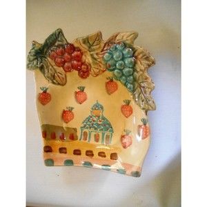 Italian Trinket Candy Dish with 2D Grapes and House Strawberry Motif